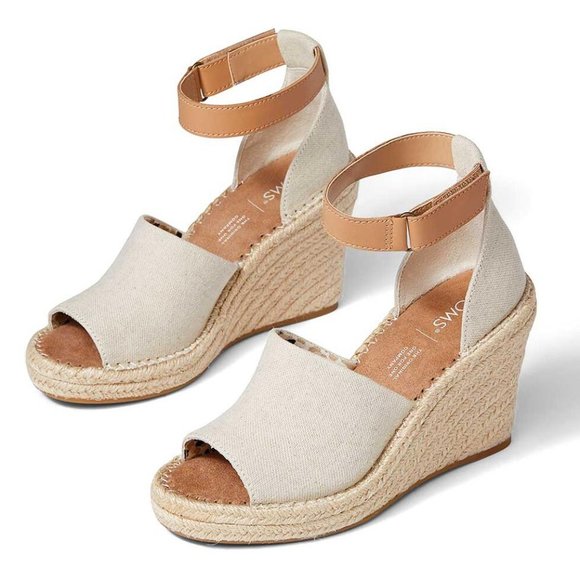 Toms- Natural Marisol Peep Toe Wedge - Picture 1 of 4